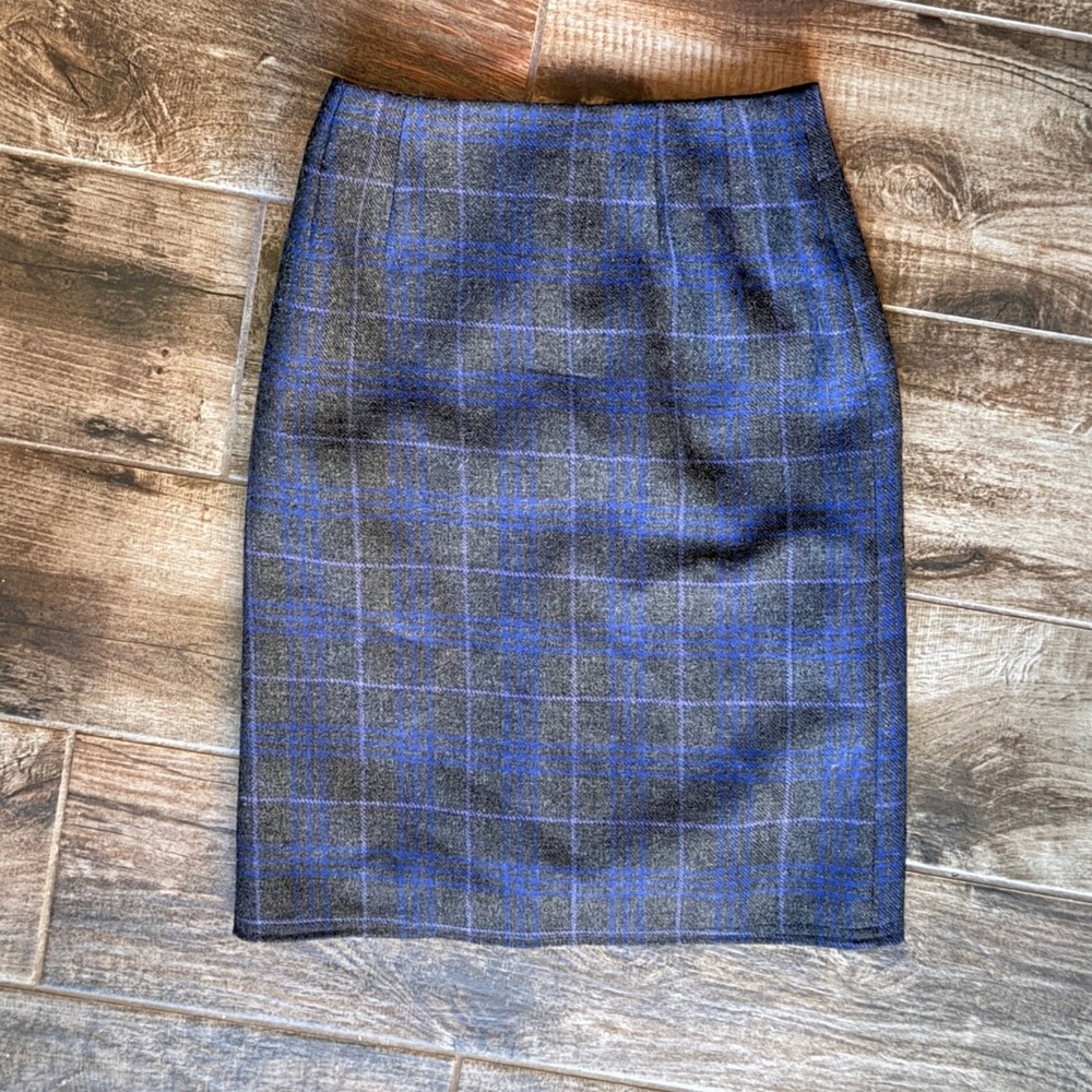 Harve Benard VTG Women Dark Academia Wool Plaid Pencil Skirt,Blue Gray,4